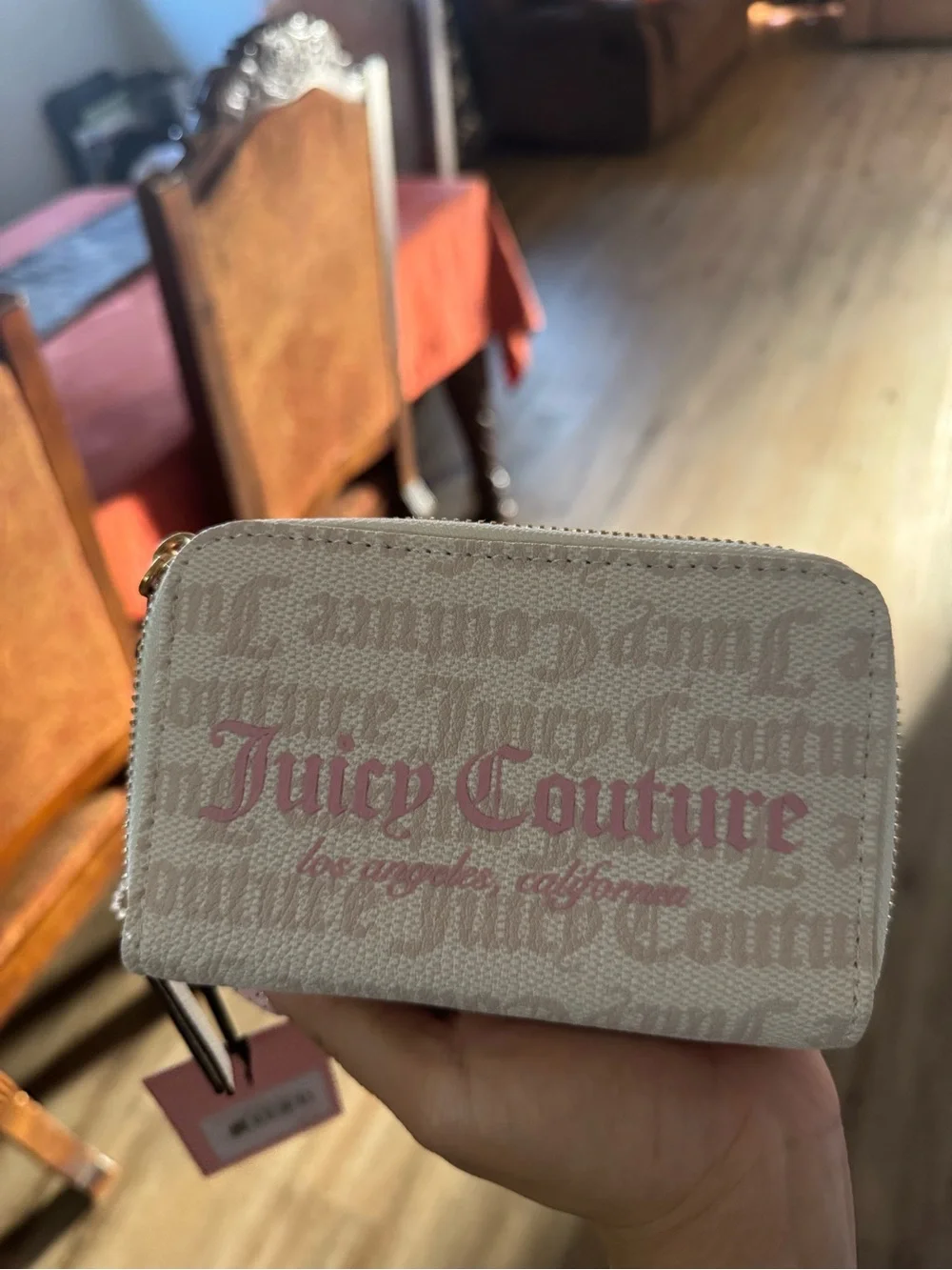 Juicy Couture Cream Wallet with Pink Logo Zip
